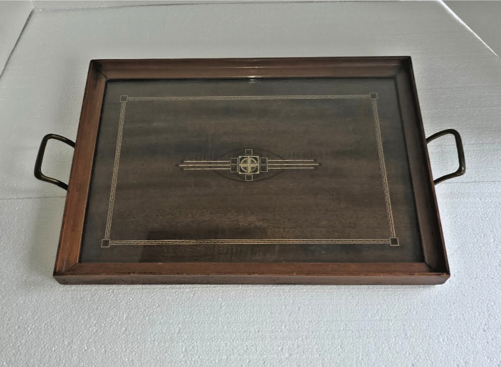 Vintage Royal Rochester Wood with Wood Inlay, Brass Handles and Glass Top