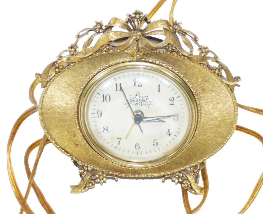 ANTIQUE MATSON GOLD TABLE CLOCK TESTED AND WORKS
