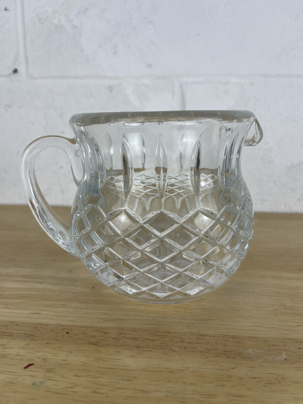 Vintage Diamond Cut Clear Glass Pitcher Very Heavy