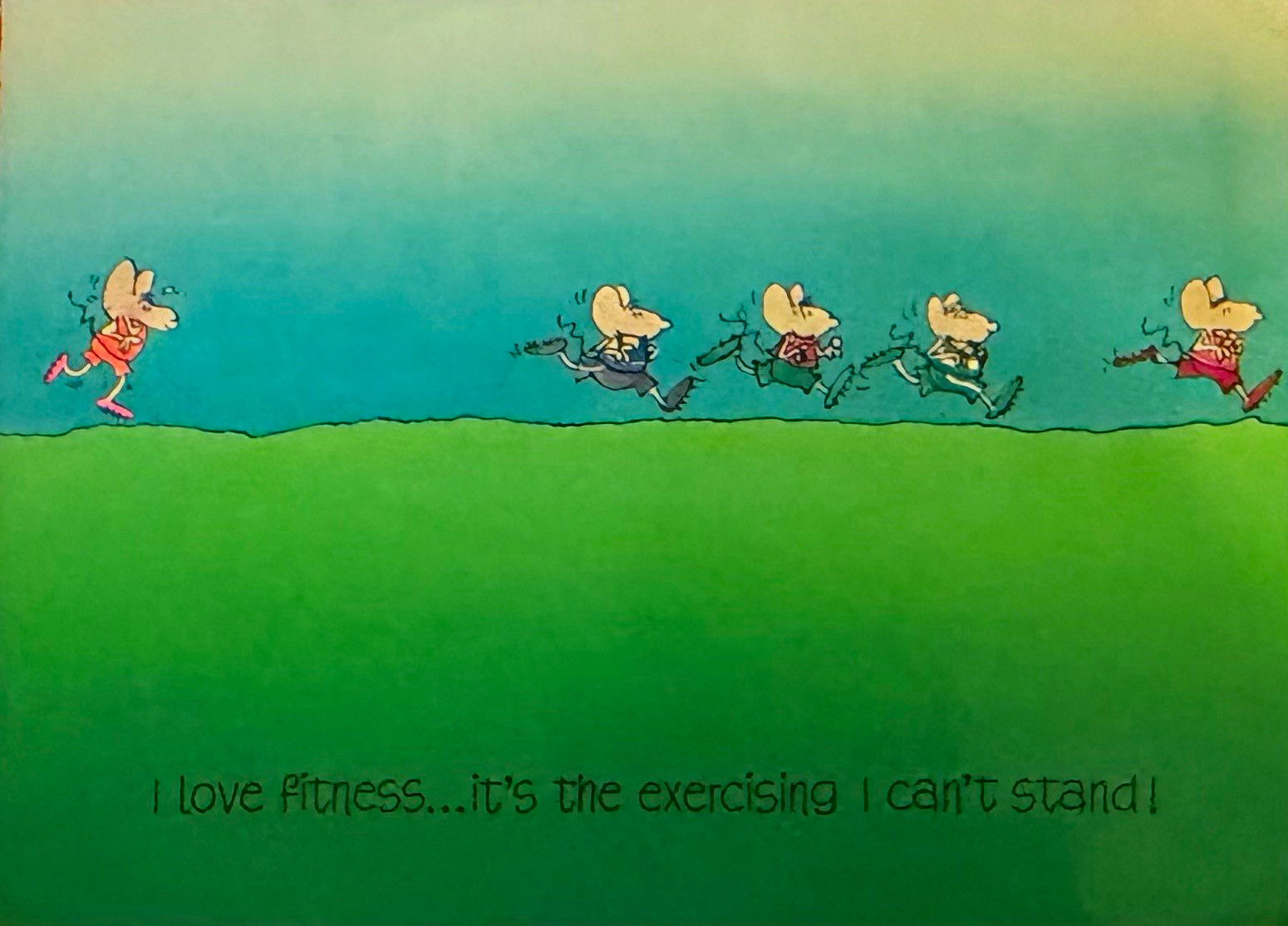 1980s Vintage Ambassador Greeting Card / Poster – Humorous Fitness Cartoon NOS