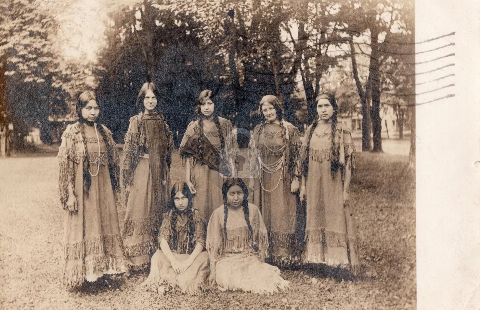 Carlisle PA Carlisle Indian School Girls Holding Pennant 1910 RPPC Postcard COPY