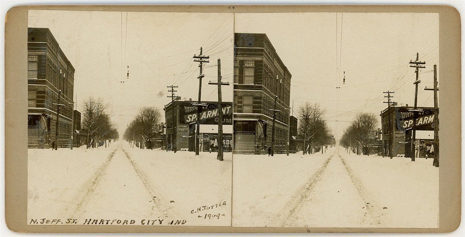 INDIANA STEREOVIEW - Hartford City - North Jefferson Street - CH Tuttle c1909