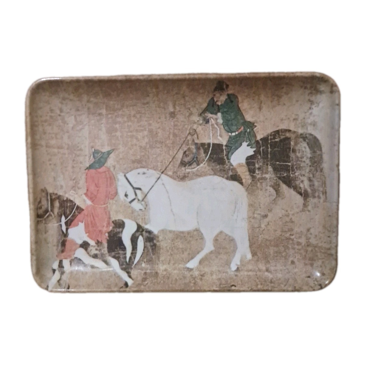 Vtg WONY Melanine  -Chinese Zhao Meng Fu Yaun Dynasty Horse Trinket Tray