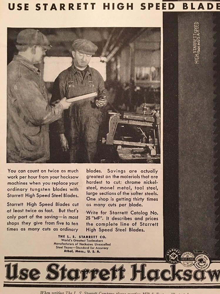 1931 Starrett Tool Hacksaw Vintage Print Ad Trade Advertising