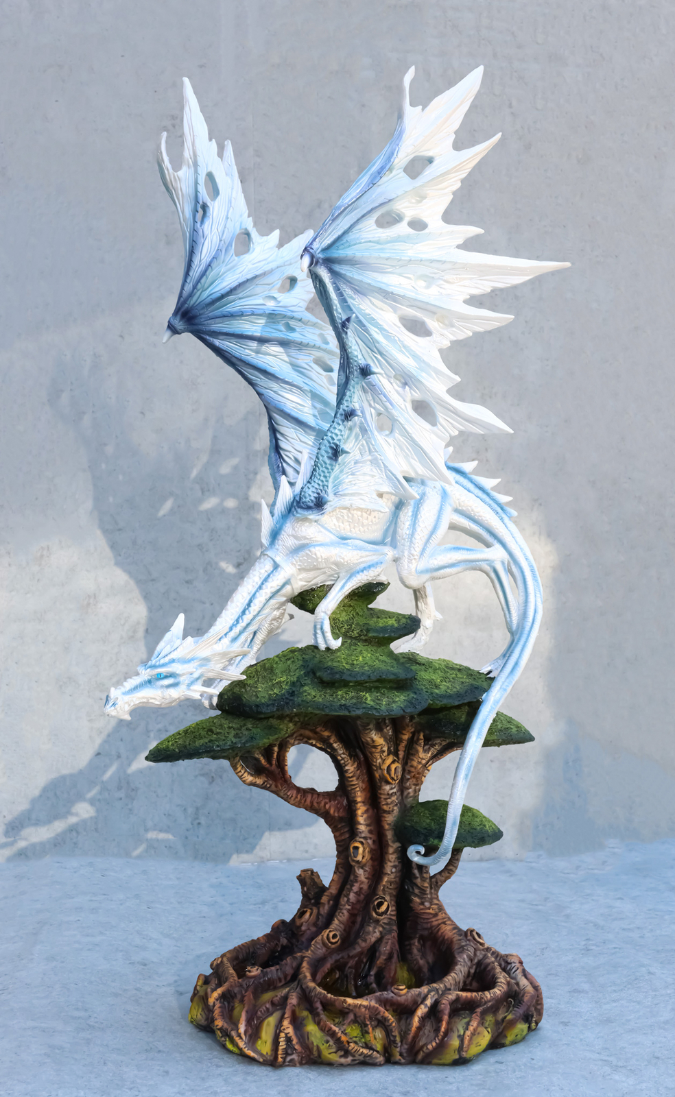 Large Arctic Frost Fury Dragon Perching On Rainforest Giant Tree Canopy Figurine Large Arctic Frost Fury Dragon Perching On Rainforest Giant Tree Canopy Figurine
