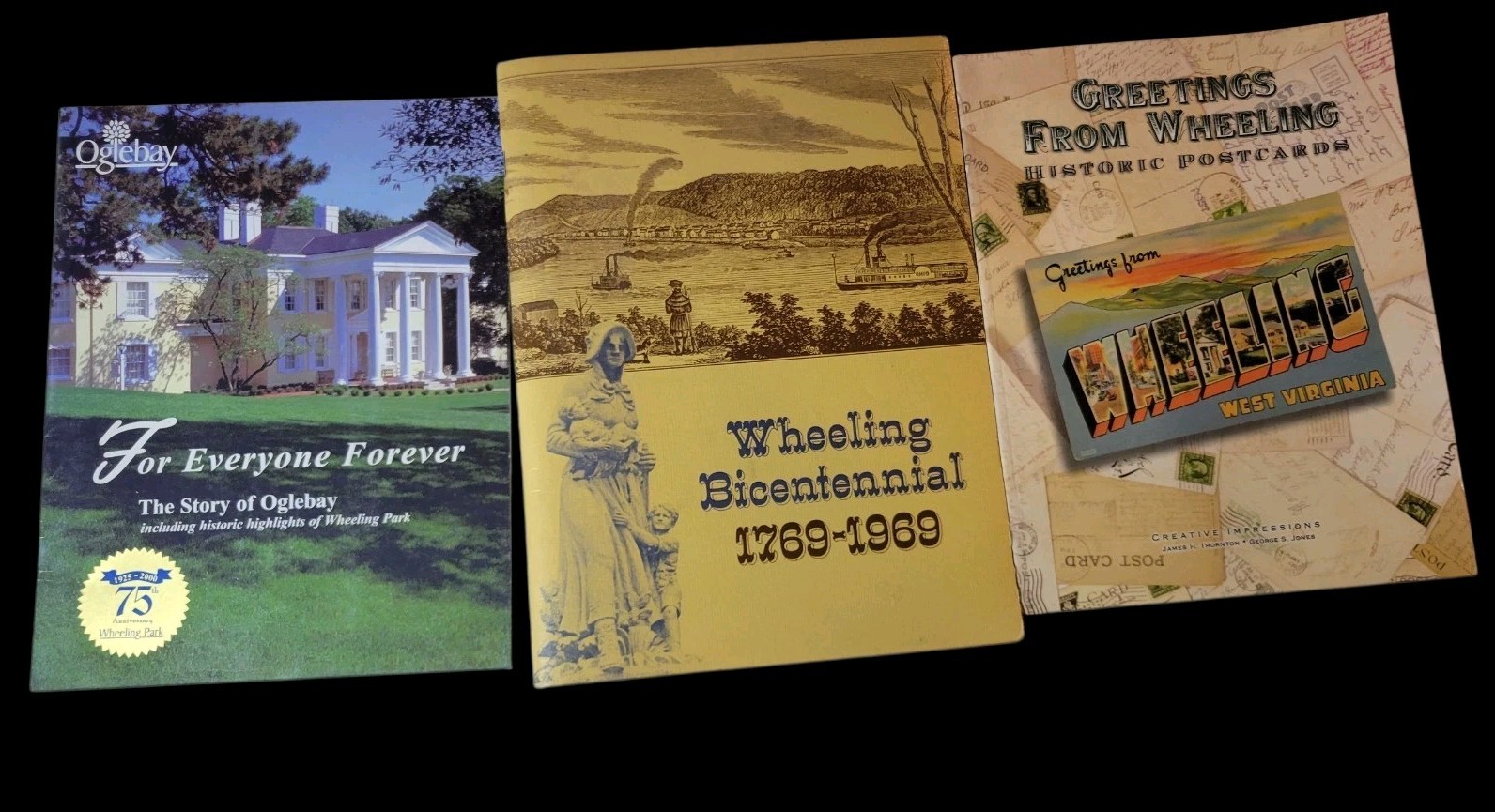 Wheeling WV 3 Historical Books, Bicentennial 1769-1969, Oglebay, Postcards