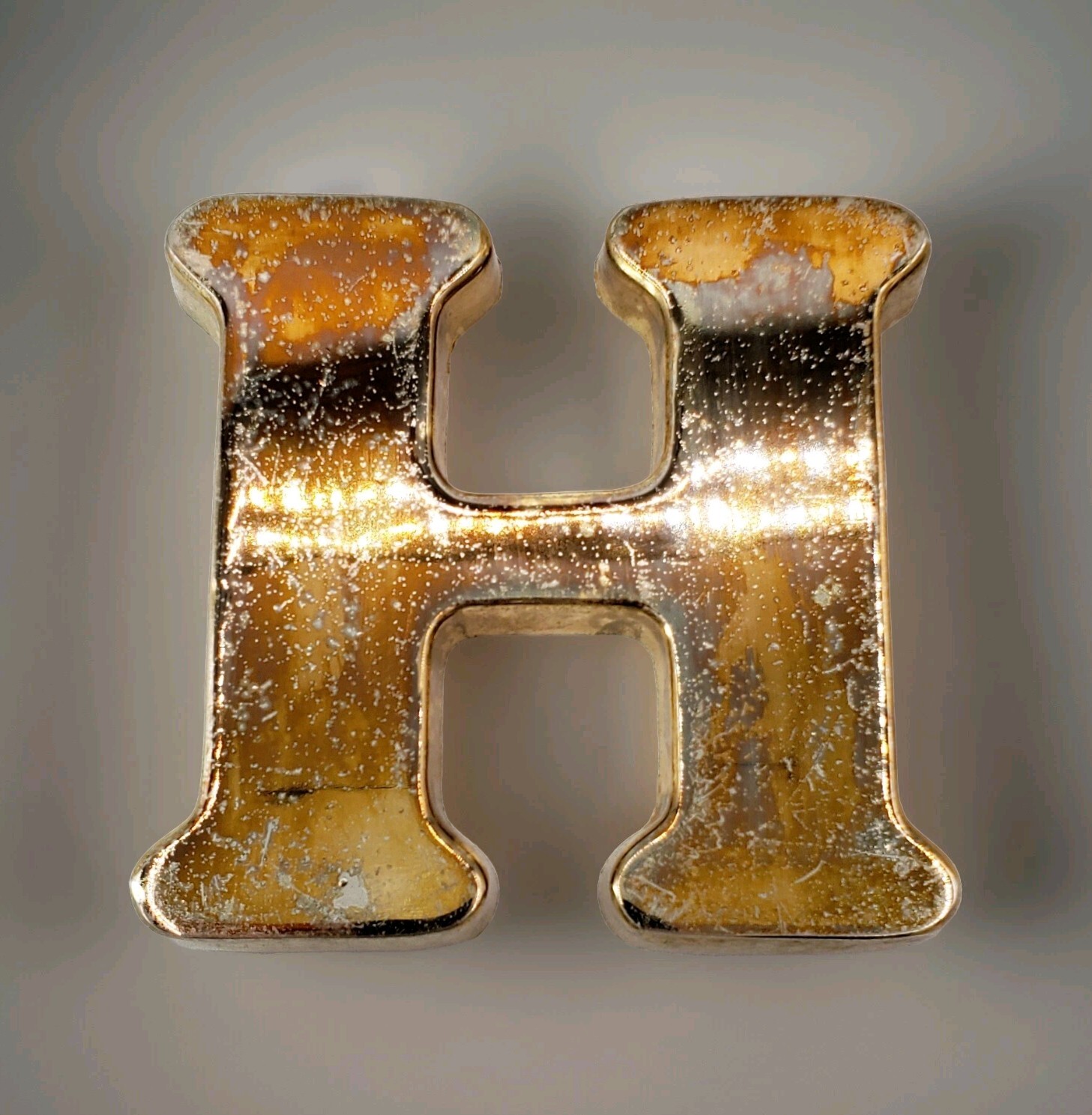 Vtg Initial Monogram Letter H Paper Weight Brass A&M Leatherlines NYC 4” x 3.5”