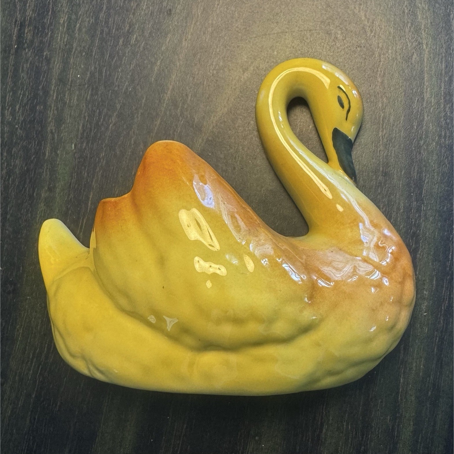 Ceramic Swan vintage 1960s Wall Pocket Hanging Planter yellow