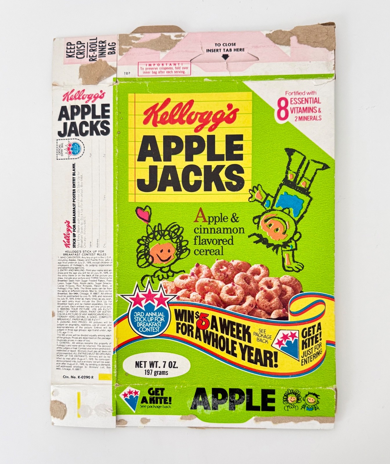 Vintage 1976 Kellogg's Apple Jacks Cereal Box Kite Premium Kids Food Advertising