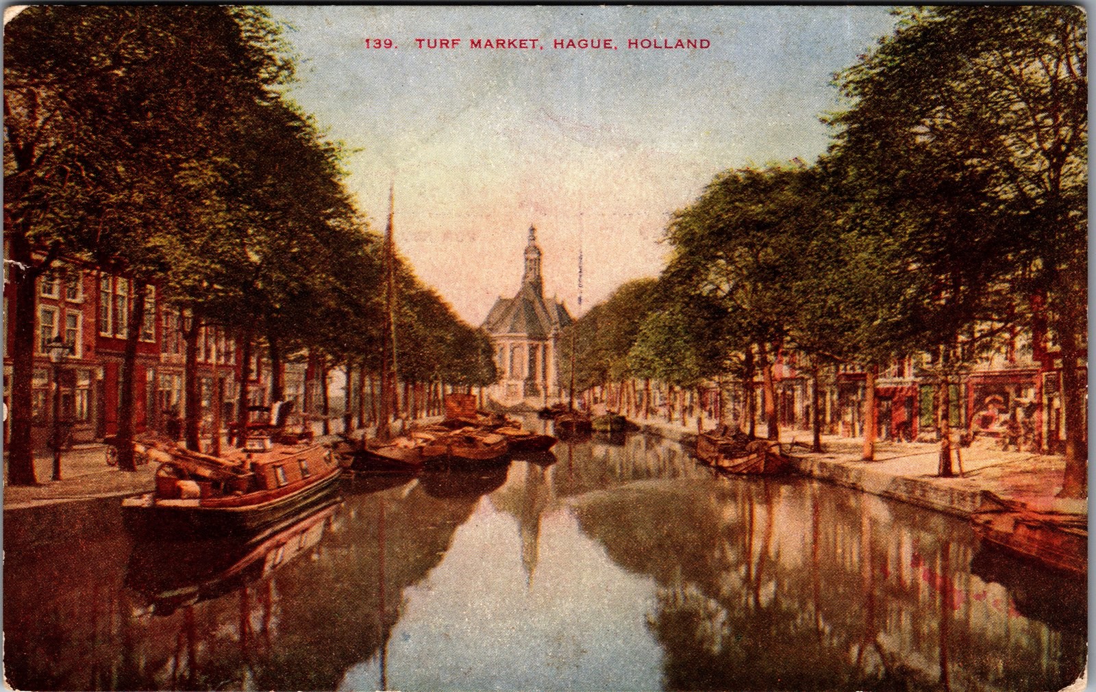 Antique Postcard Turf Market The Hague Holland Canal View Unposted