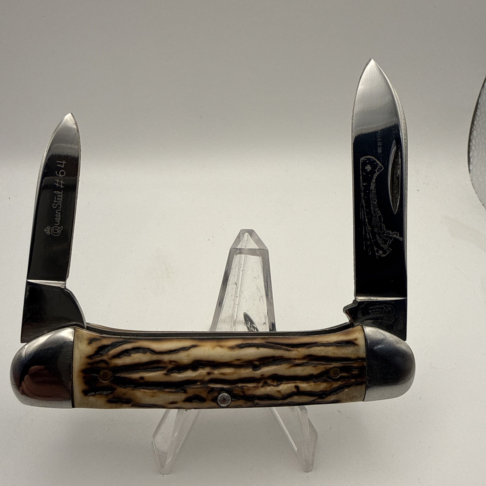 VINTAGE QUEEN STEEL USA #64 WINTERBOTTOM STAG DELRIN CANOE KNIFE NEVER USED NICE
