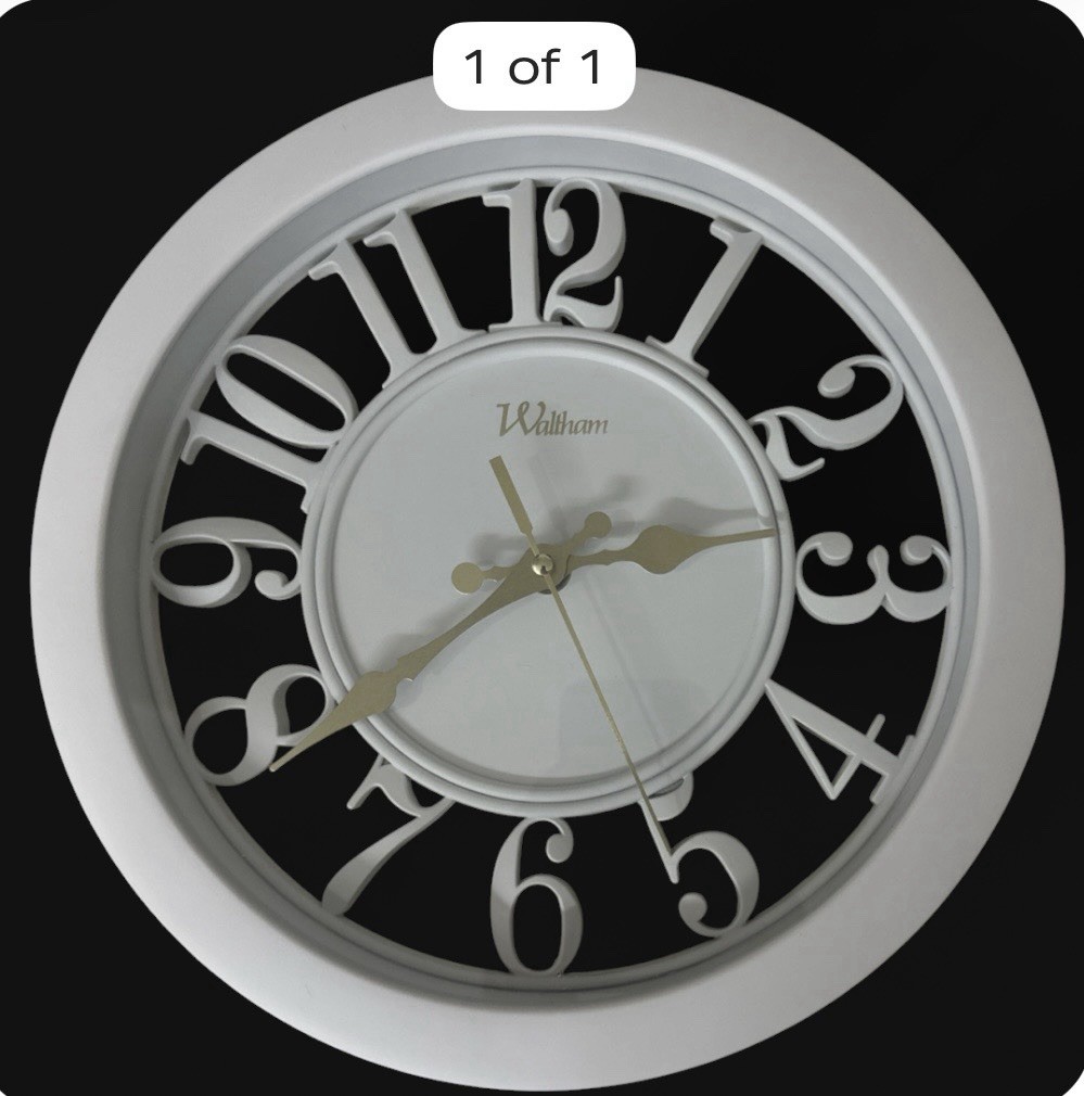Waltham Wall Clock White Gold Large Open Face Decorative Quartz Battery Works