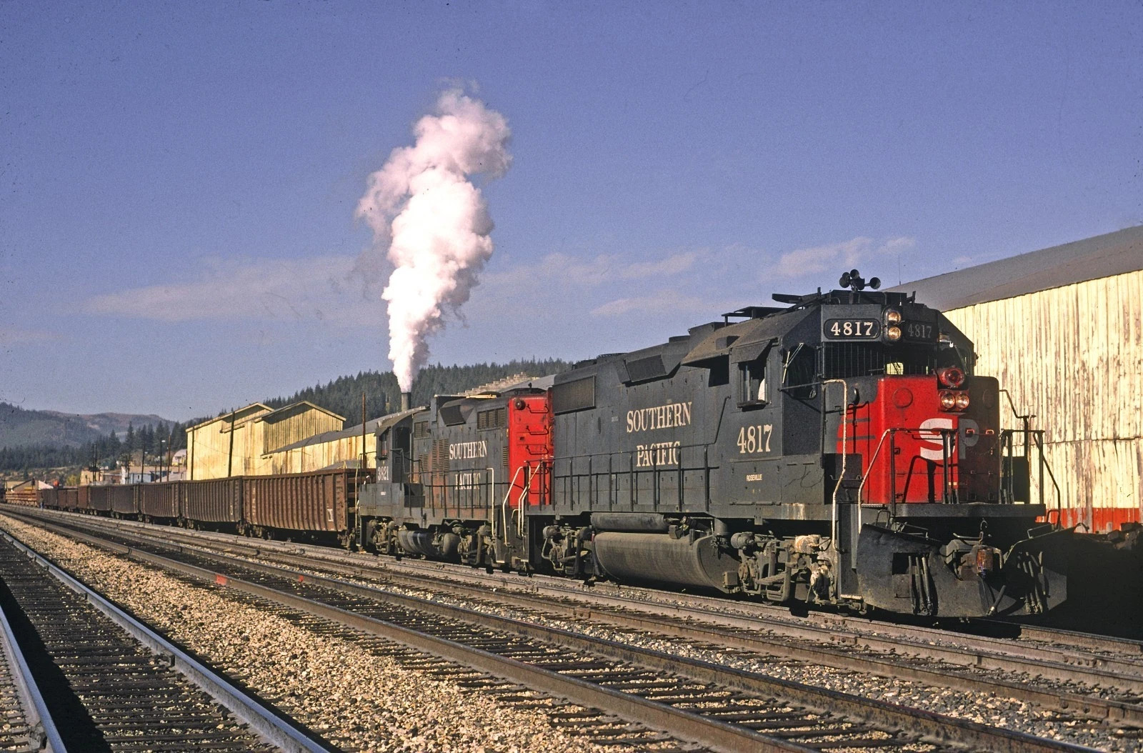 SP 4817 EMD GP38-2 w work train at Truckee, CA November 1988 11 x 14 Photo