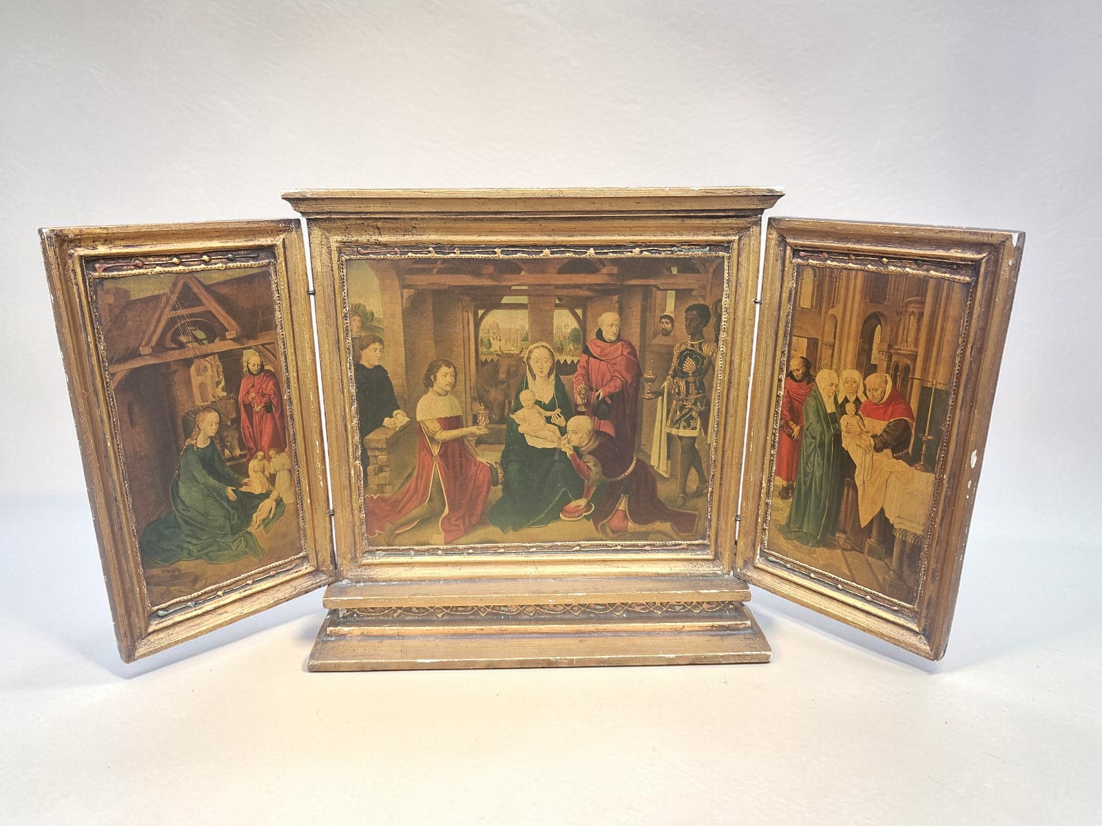 Vintage Florentine wood  Hans Memling  Triptych Altarpiece religious art