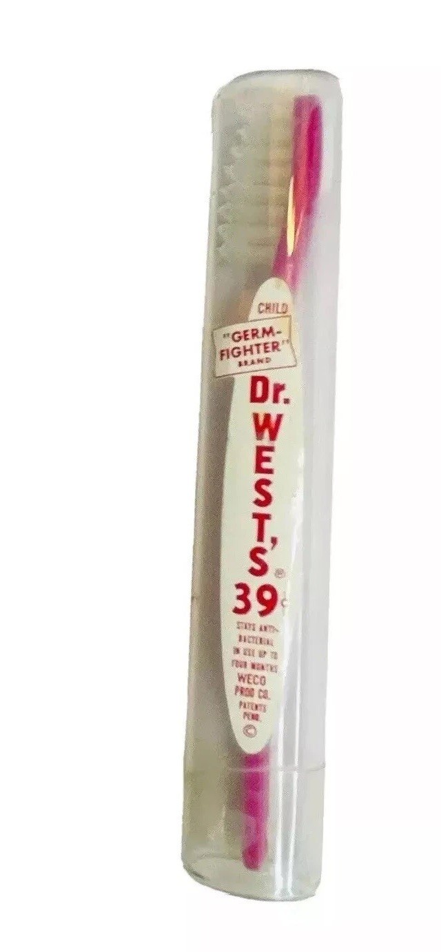 1940s TOOTHBRUSH DR. WEST’S GERM FIGHTER RARE SEALED GLASS ANTIBACTERIAL CHILD