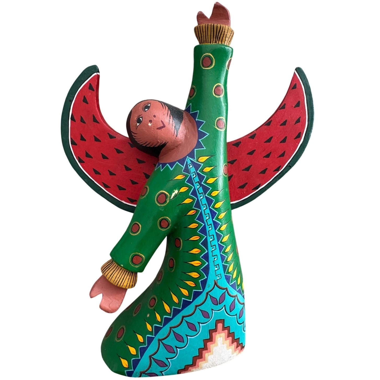 Vintage 2006 Jacobo y Maria Angeles Oaxaca Angel Watermelon Wings Wood Carving