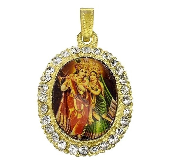 Traditional Gold-Plated Brass Radha Krishna Pendant 