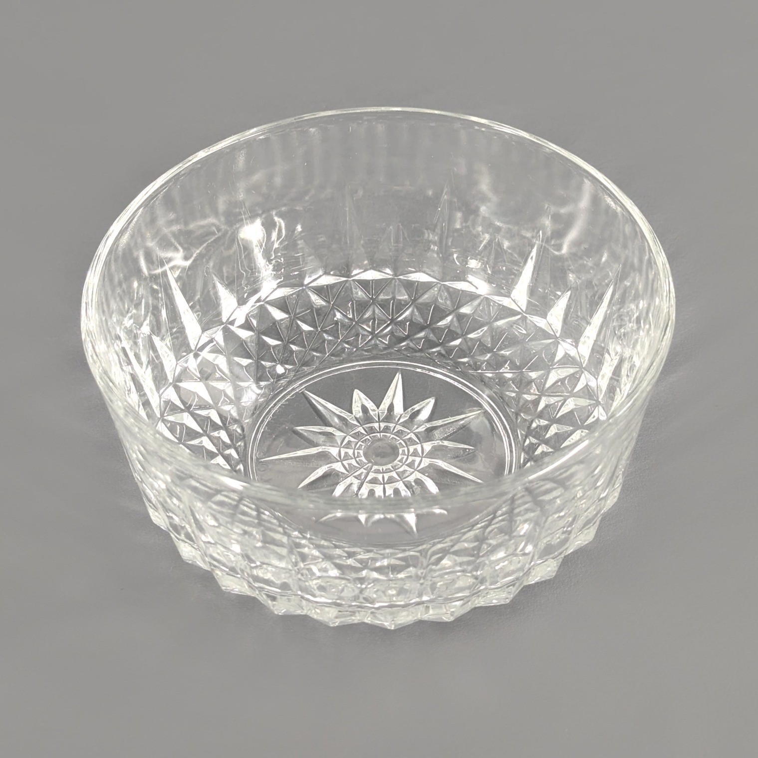 Vintage Clear Pressed Glass Bowl Diamond Point Starburst Pattern 4.75 Inch