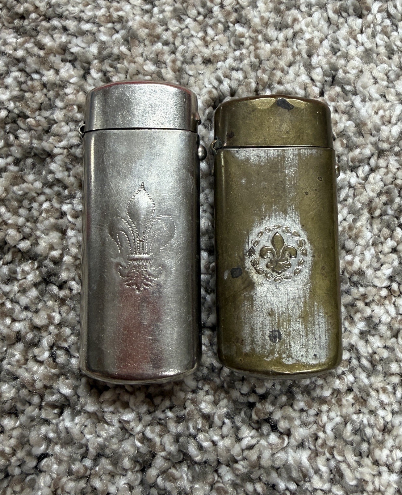 Lot Of 2 Antique Boy Scout Pocket Match Safe Holder Vintage Brass Lighter Lot Of 2 Antique Boy Scout Pocket Match Safe Holder Vintage Brass Lighter