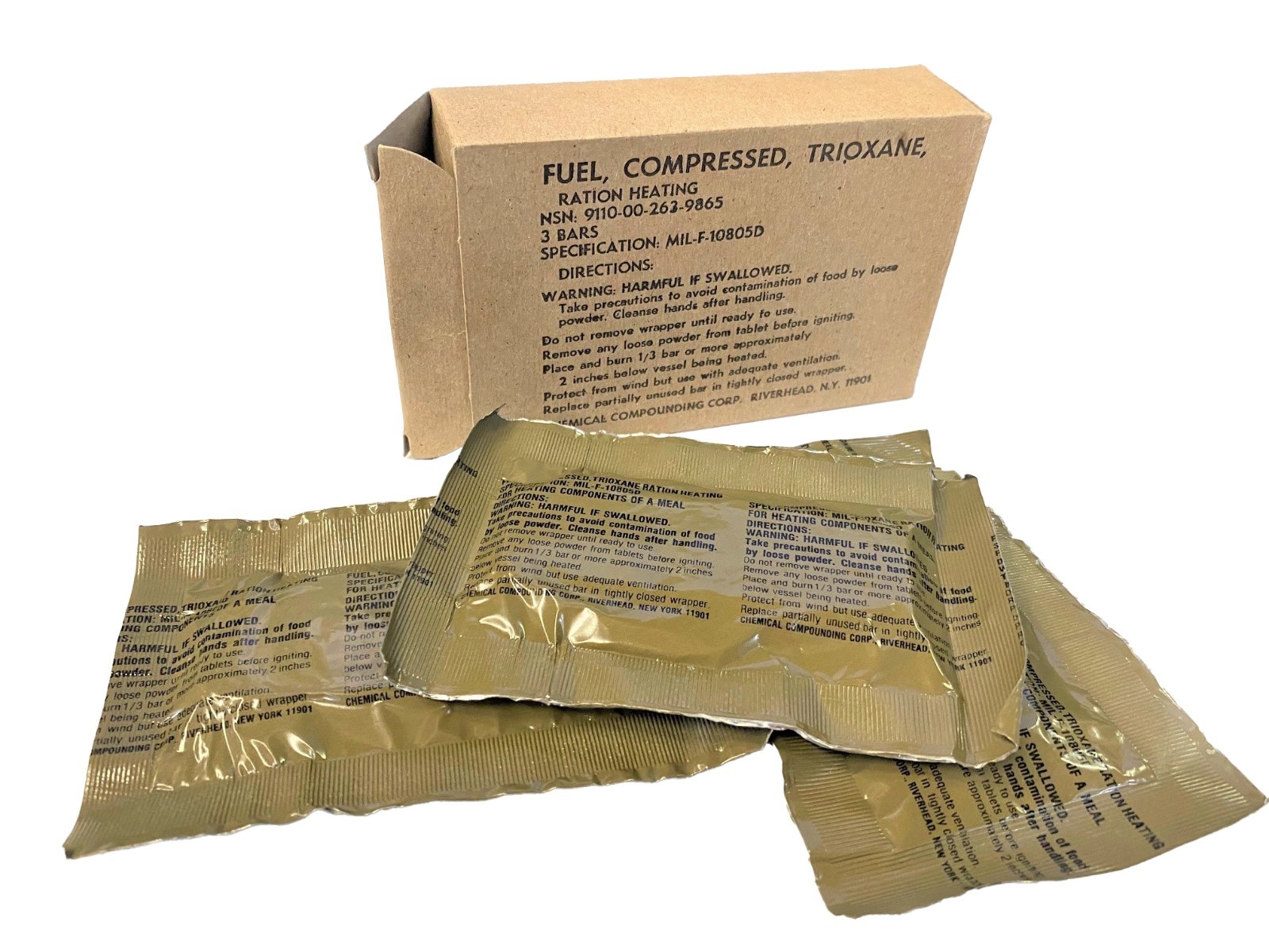 USGI Military Trioxane Fuel Bars - Ration Heating Fuel Tablets (Pack of 3)