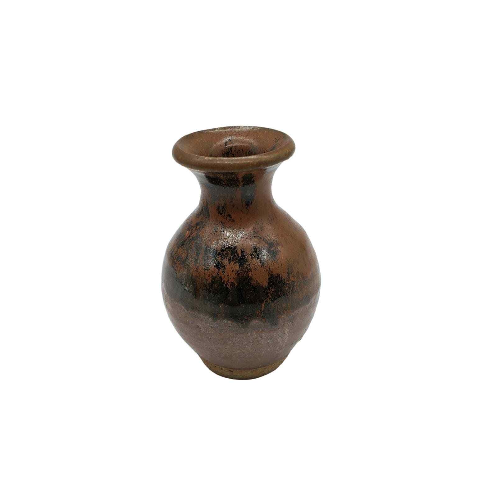 Small Brown Art Pottery Bud Vase Artist Signed