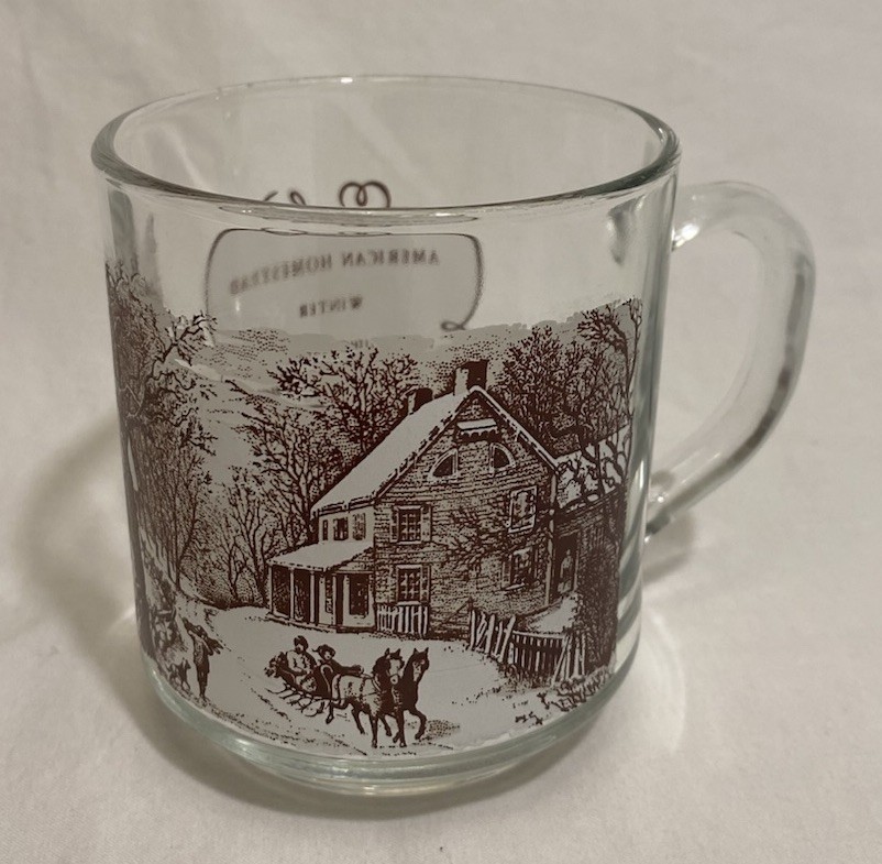 Currier & Ives Glass Tea Cup 12oz Winter In The Country VINTAGE-EUC