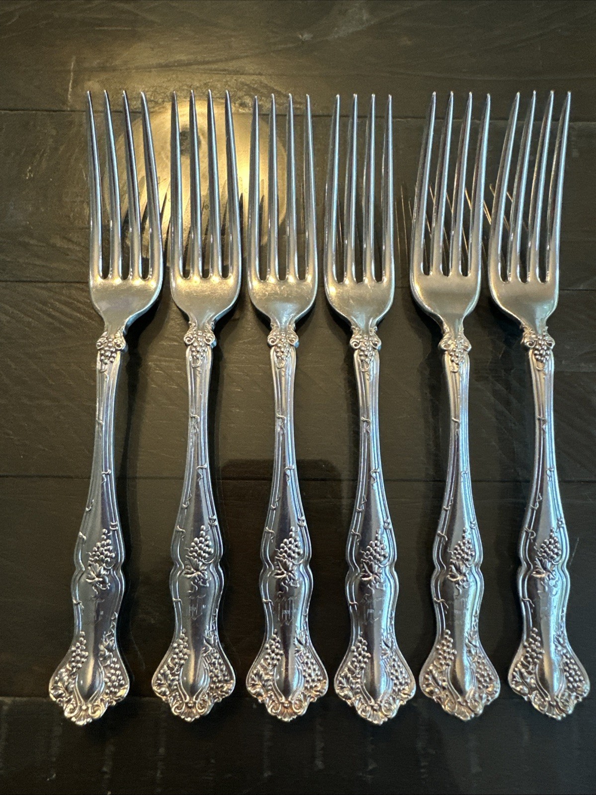 6  Silver Plate Plated Rogers Bros  flatware Vintage Grape Dinner Forks lot