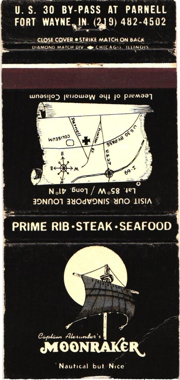 Captain Alexander\'s Moonraker Fort Wayne IN Vintage Matchbook Cover 1960s-70s