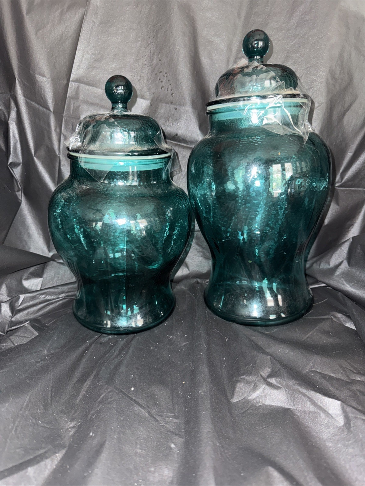 Gorgeous 1960’s Apothecary Jars Dimpled Teal Glass. Set of 2 Excellent Condition