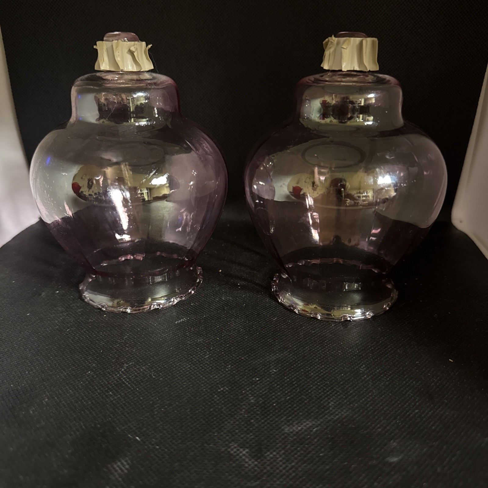 Pair Vtg Votive Cups Celeste Pink Ruffle Optic Peg Candle Home Interior Homco
