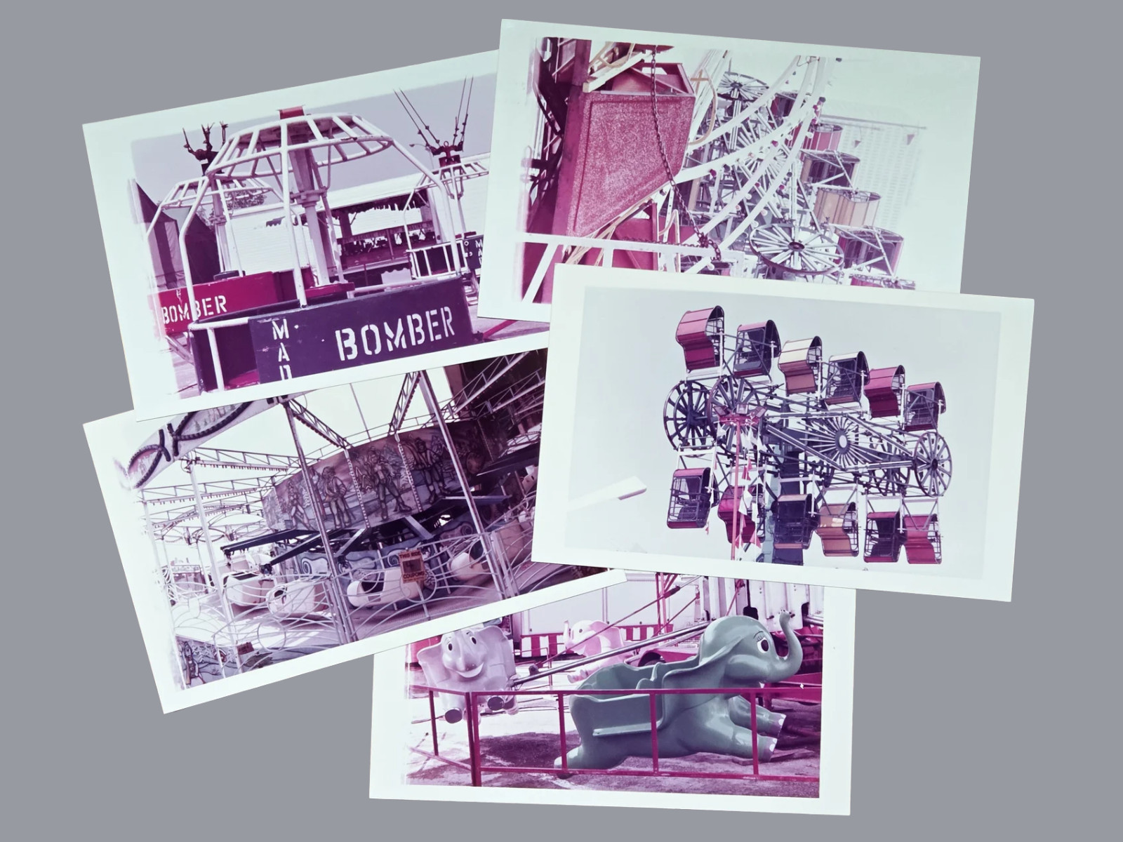 VTG 1970s Texas Carnival Photo Lot 5x8 Amusement Park Midway Rides Set of 5