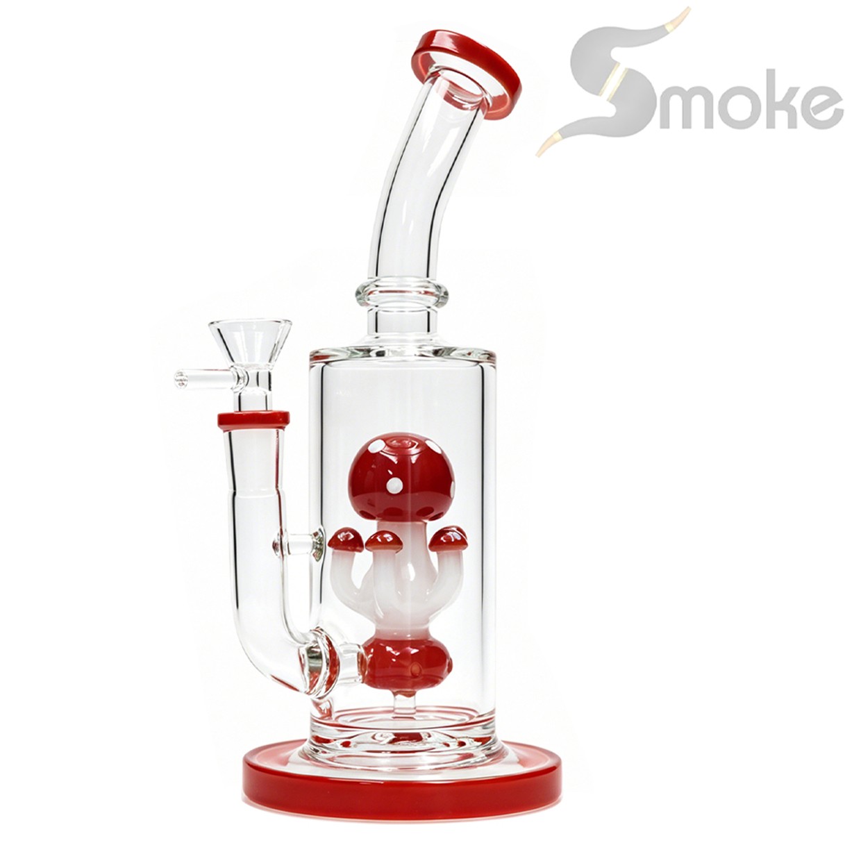 Red 10in Glass Bong and Water Pipes Smoking Mushroom Perc Bongs Hookah 14mm bowl