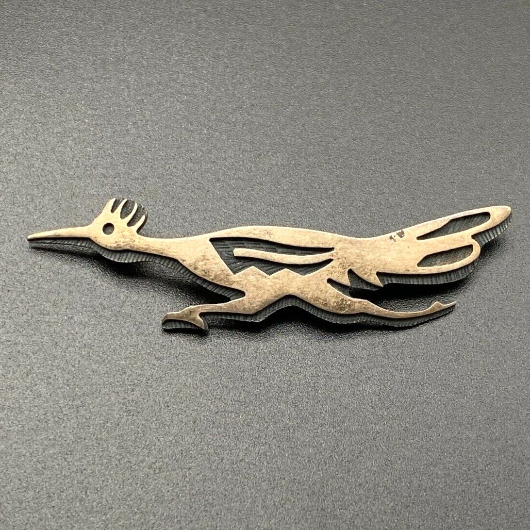 Vintage Hopi Phillip Honanie Native Roadrunner Bird Silver Pin Brooch