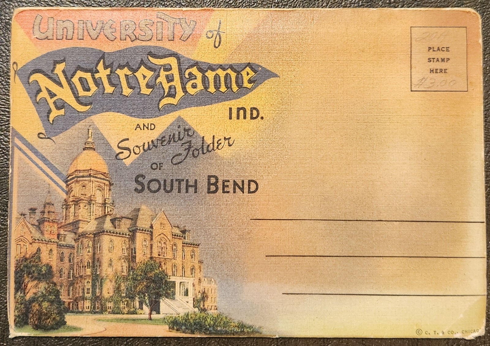 NOTRE DAME PHOTO FOLDER POSTCARD-11 PANELS- VINTAGE 1940\'S UNUSED