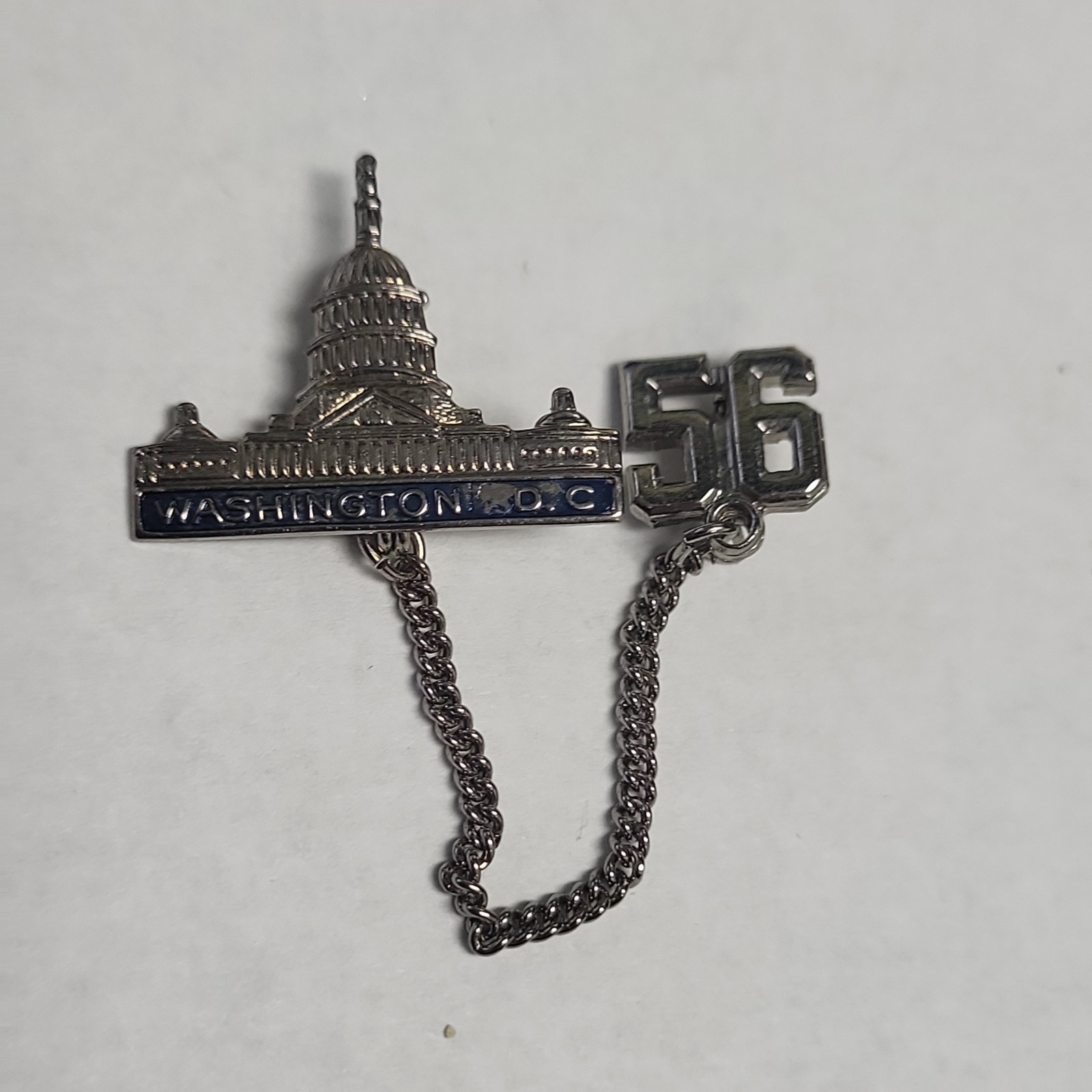 1956 Washington DC Capitol Building Souvenir Pin Attached Chain Rare w31