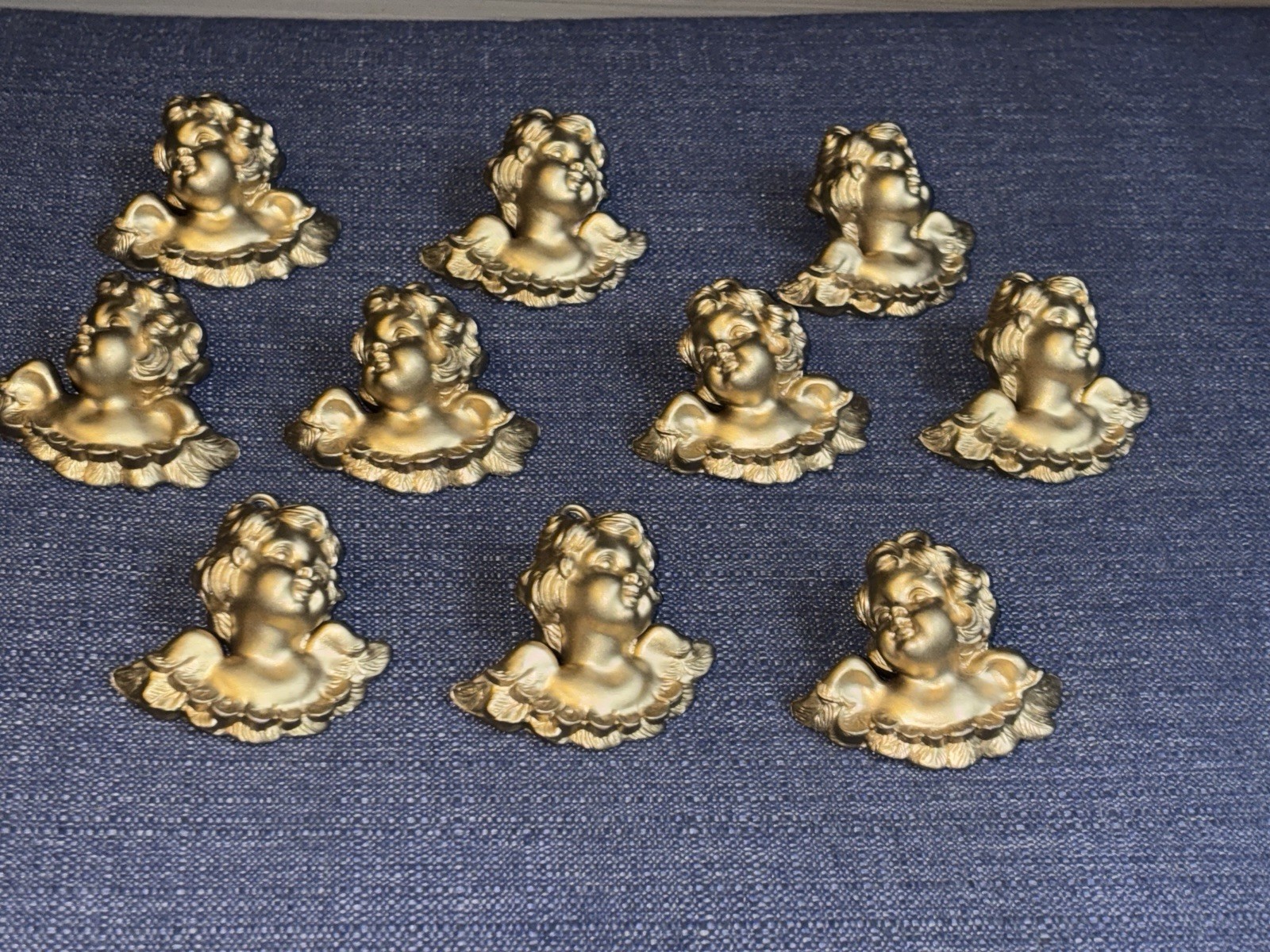10-Vintage Gold Angel Cherub Cupid Head Bust Ornament Hook Pendant Italy 2”