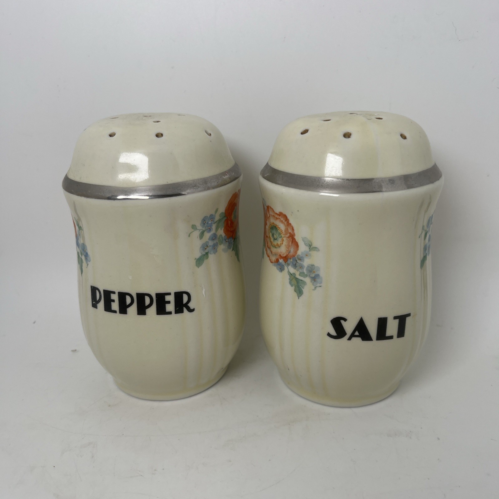Rare Hall Orange Poppy Salt & Pepper Shakers Platinum Trim