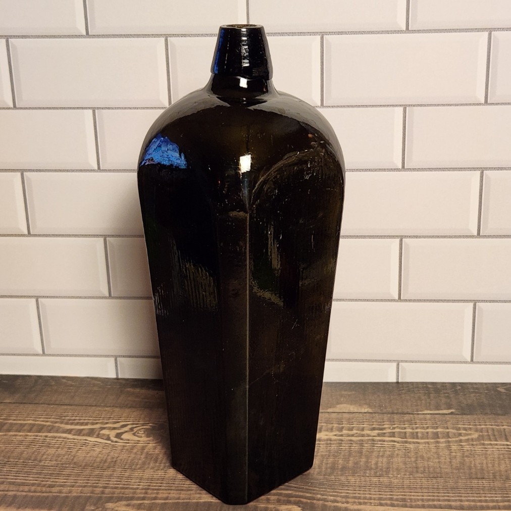 Antique Black Glass Dutch Case Gin Bottle 1870s 