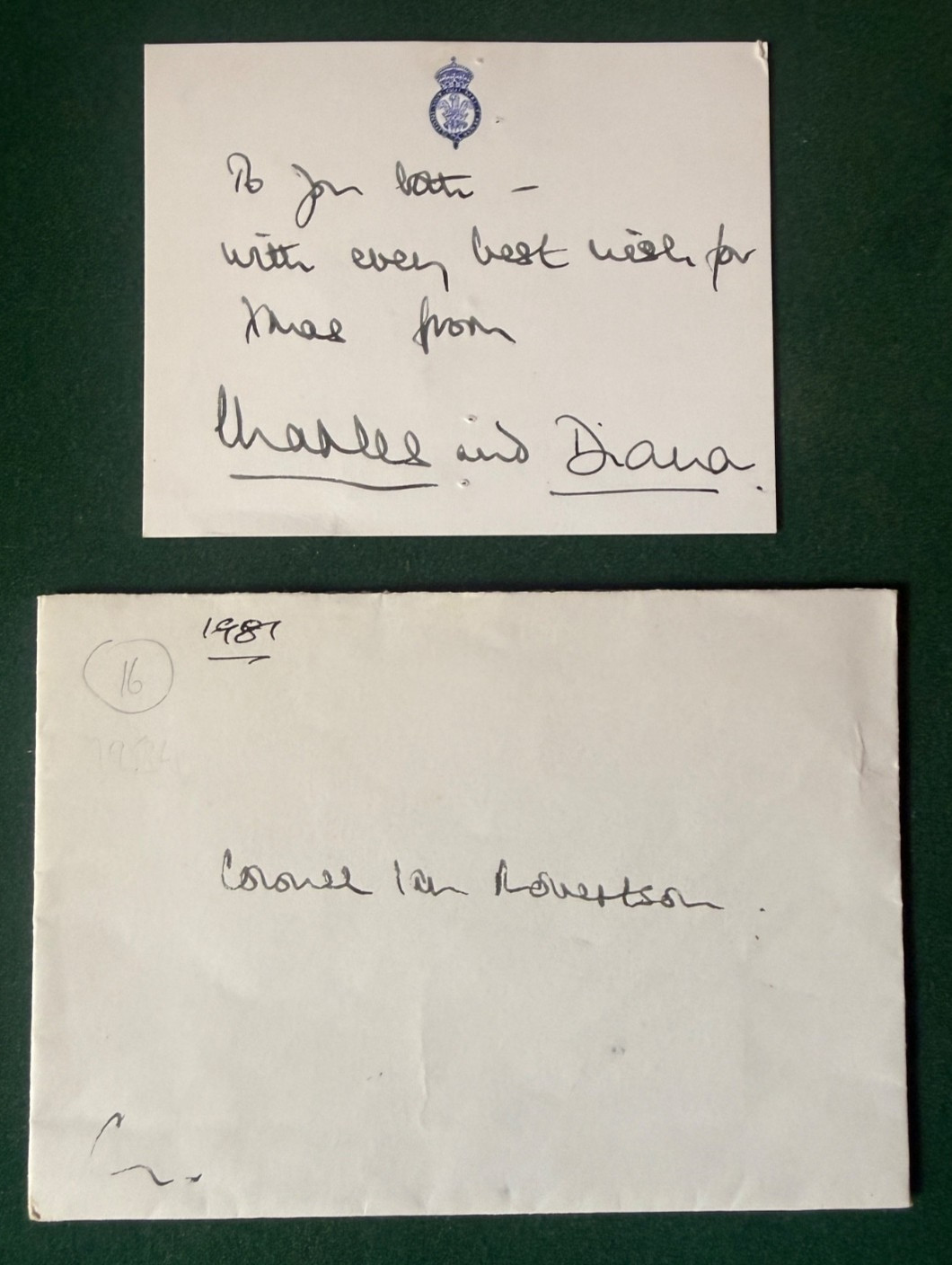 Antique Hand Signed Christmas Card Prince Charles of Wales & Princess Diana