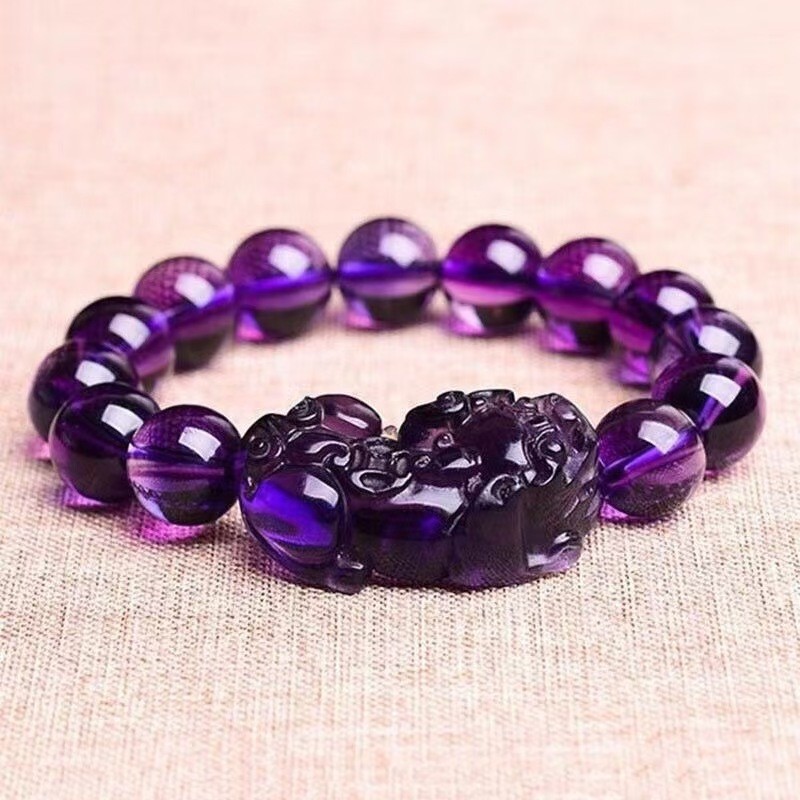Natural Purple Amethyst Gemstone Crystal Round Bead   Bracelet AAAA