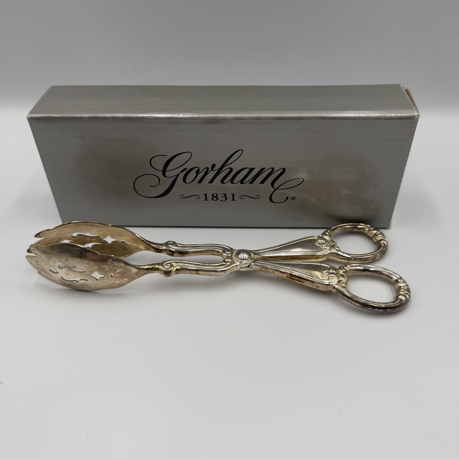 Gorham Heritage Solid Pastry Tongs Silverplate 7 Inches Italy New Old Stock