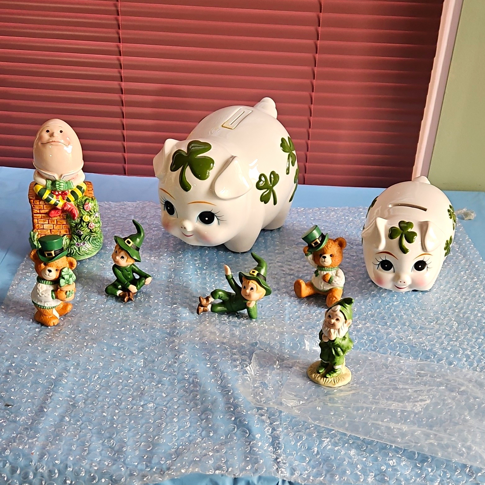RARE LEFTON China LOT Lrg Piggy Bank W/sm Pig, Figures & Wind-up Humpty '90-'98