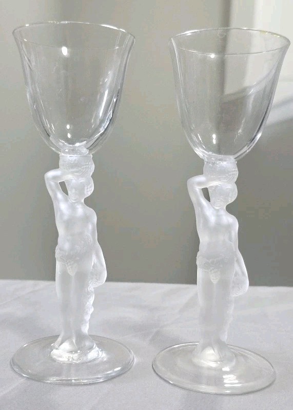 2 Crystal Bayel French Bacchus Claret Cordial Glass Frosted Nude Stem Grape 2 Crystal Bayel French Bacchus Claret Cordial Glass Frosted Nude Stem Grape