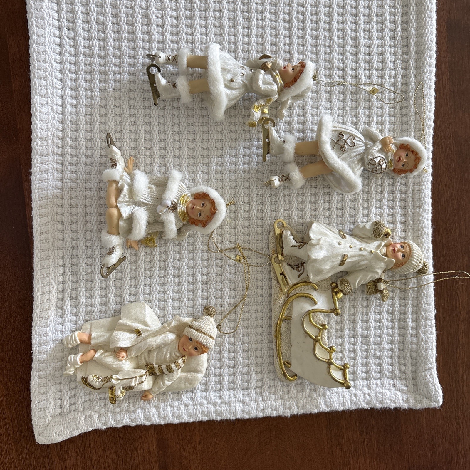 Resin Vintage Snow I’ve Skater Christmas Ornaments Set Of Five. NO SHIPPING