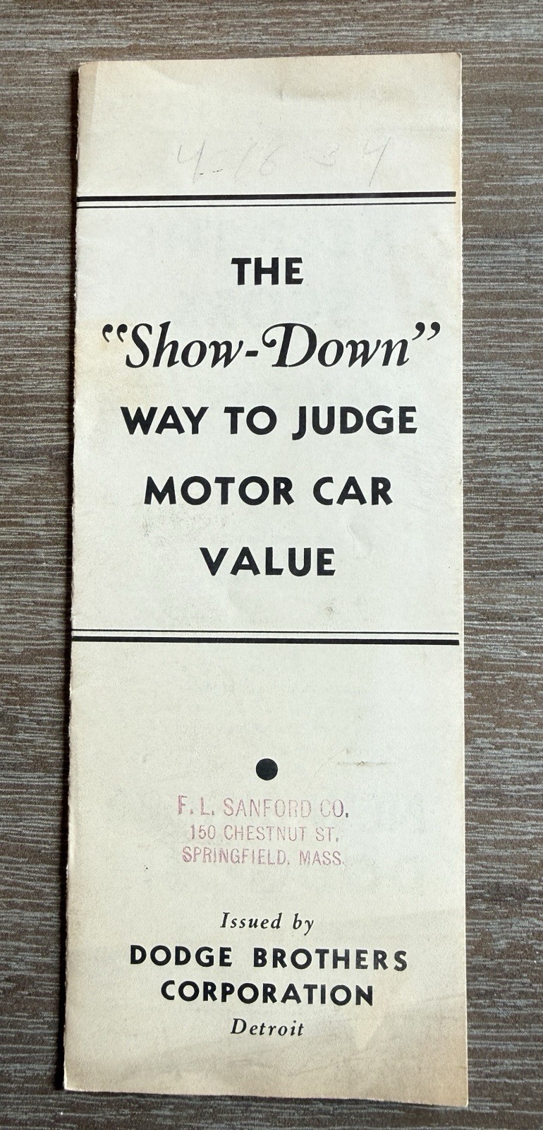 1930’s Dodge Brothers Car Sales Brochure Pamphlet Advertising Paper Detroit