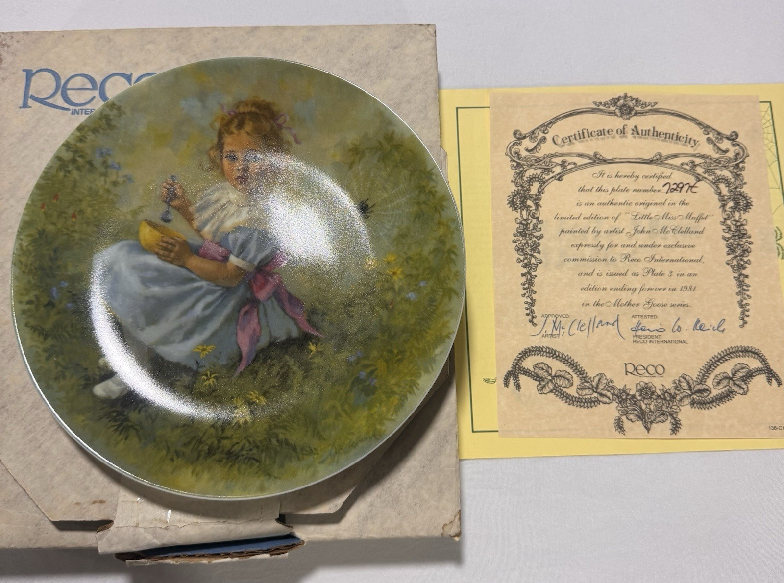 Reco International Little Miss Muffet Mother Goose Porcelain Collector Plate w/…