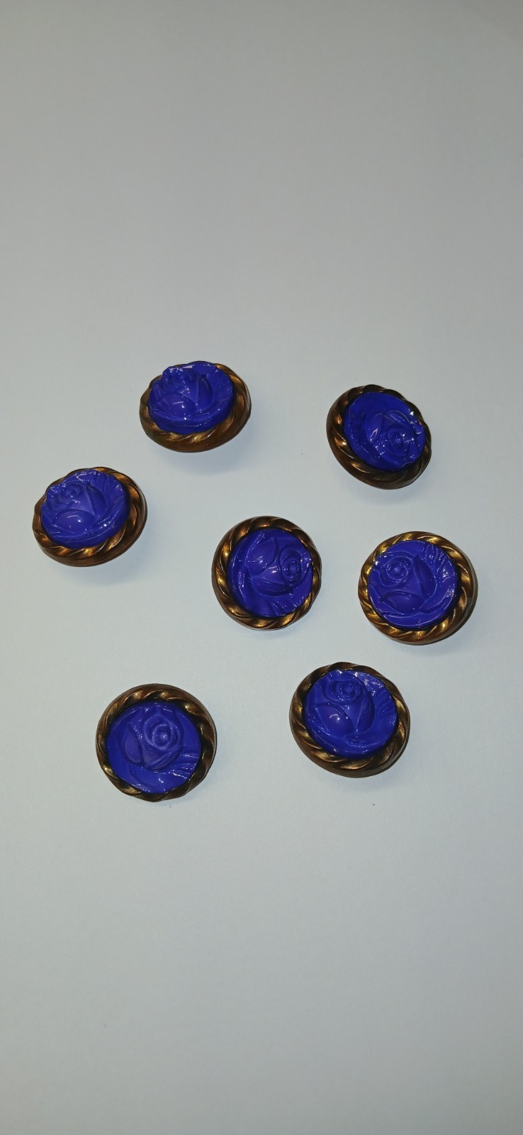 🔘 Vintage 1960's Cobalt Blue Cameo Buttons Lot Of 7 With Brass Backing