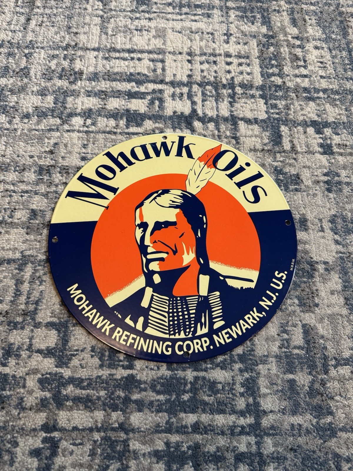 Vintage Mohawk Oils Sign - Gasoline Refining Newark Porcelain Service Ad Sign