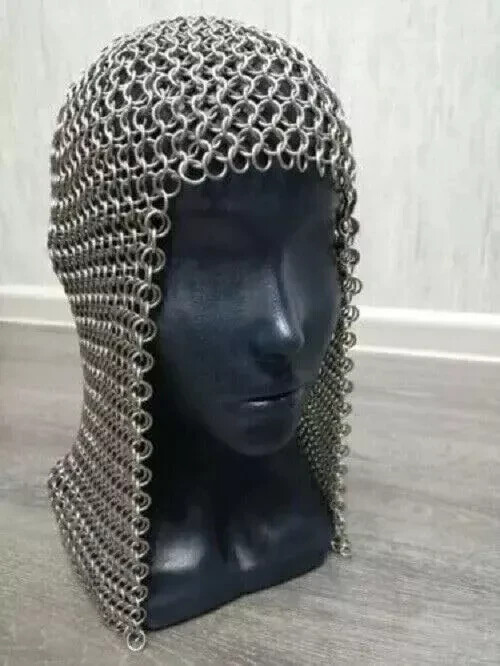 Large Medieval Coif Helmet Handmade Anodized Aluminum Chainmail Hood handmade