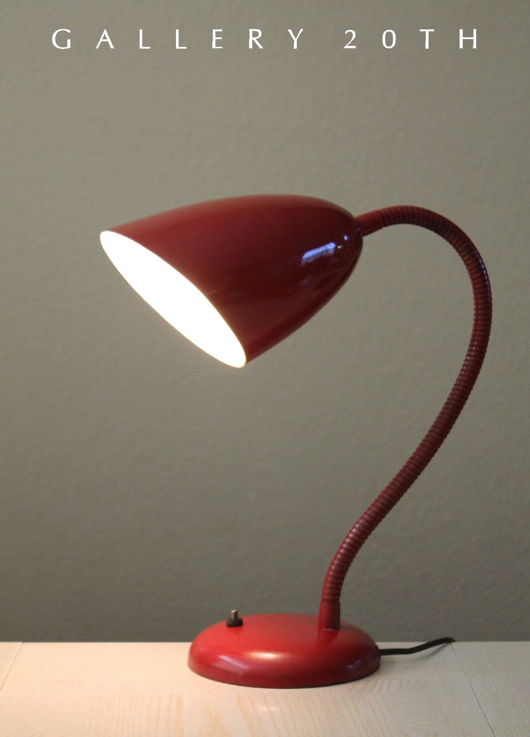 SLEEK VTG KURT VERSEN GOOSENECK LAMP MCM DESK 50s 40s RED MINIMALIST #4410